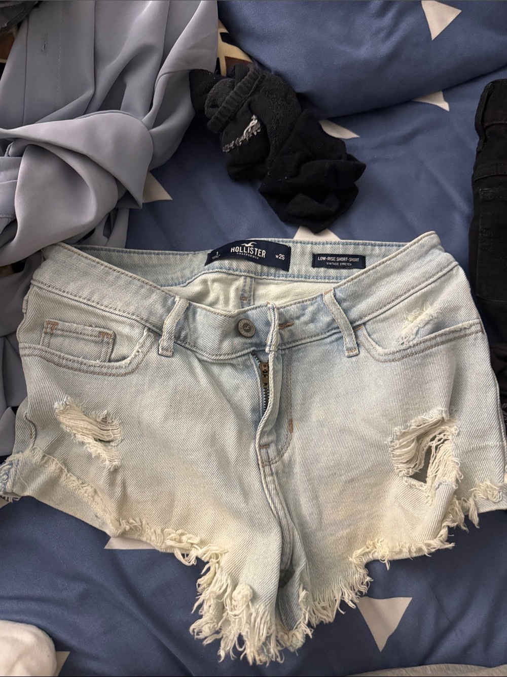 Hollister Faded Light Blue Distressed Denim Cutoff Shorts